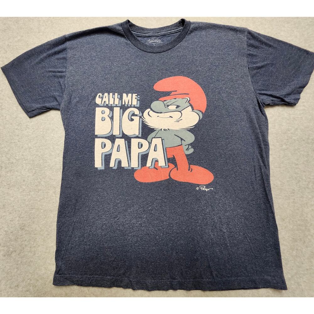 Smurfs Call Me Big Papa Graphic Tee Blue Heather T-Shirt Size Large